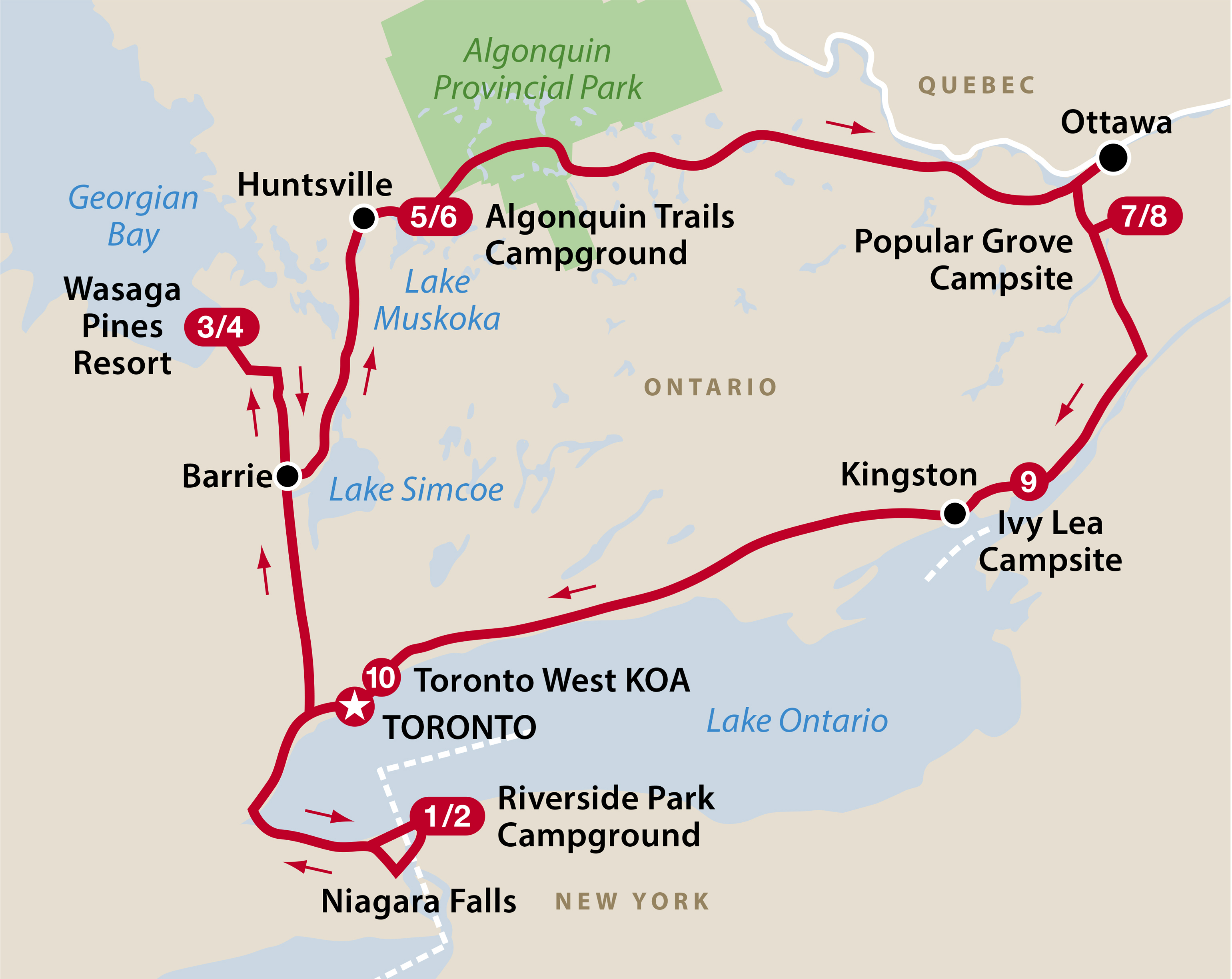 Mapa ruta Classic Ontario